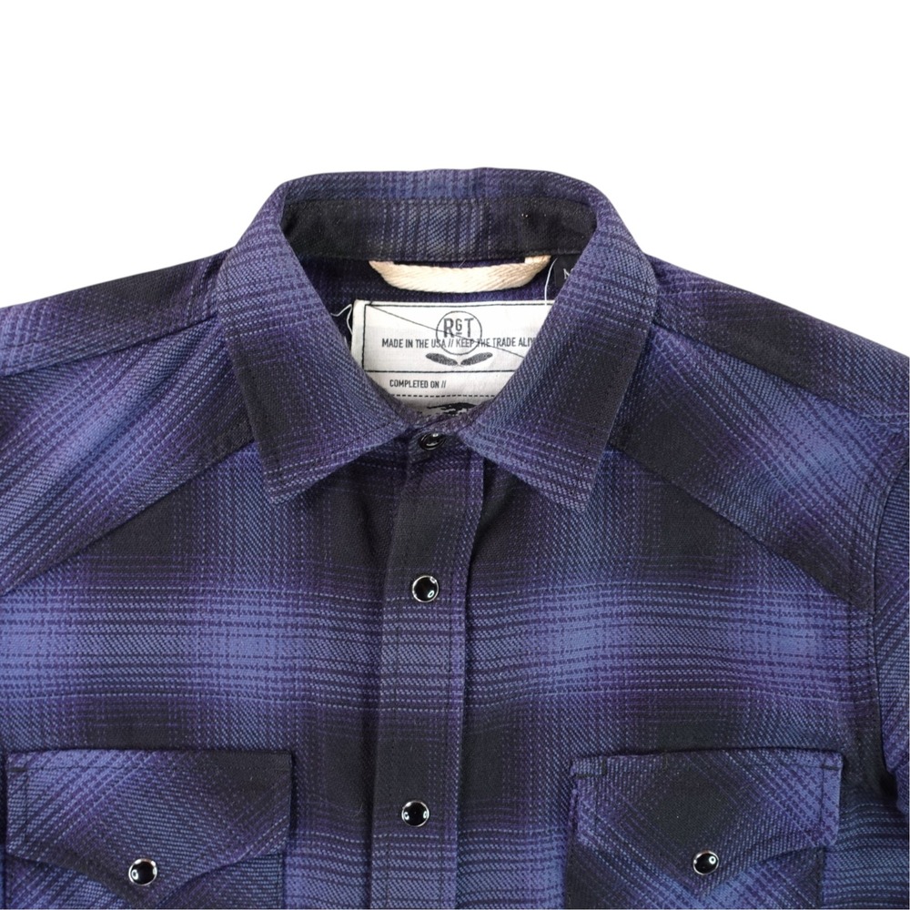 Rogue Territory Western Shirt Mens M Purple Blue Plaid Flannel Pearl Snap RGT